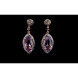 Rose de France Amethyst Marquise Drop Earrings, 7.5cts of Rose de France amethyst in two marquise