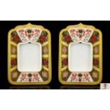 Royal Crown Derby Superb Pair of Old Imari Pattern 22ct Solid Gold Band Photo Frames.