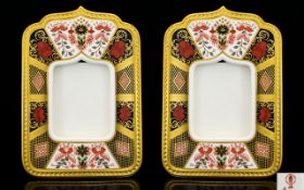 Royal Crown Derby Superb Pair of Old Imari Pattern 22ct Solid Gold Band Photo Frames.