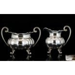 Art Deco Period Nice Quality Pair of Sterling Silver Twin Handle Milk Jug and Sugar Bowl,