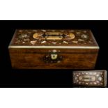 Late Victorian Rosewood Hinged Box, The Top Inlaid With Abalone And Various Coloured Minerals,