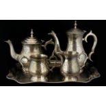 A Five Piece Silver Plated Tea And Coffee Service To include tray, teapot, coffeepot, milk jug and