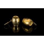 Pair Of George Jensen 9ct Gold Drop Earrings In The Form Of Barrels Realistically modelled barrels