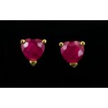 Ruby Heart Stud Earrings, solitaire heart cut rubies of excellent colour, totalling 1.25cts, claw