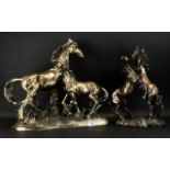 Aquatarium Interest - A Mid 20th Century Resin Figure Group In The Form Of A Prancing Horse And