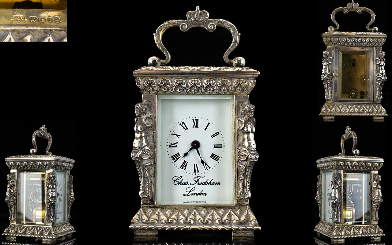 Charles Frodsham Fine Quality Hand Crafted Sterling Silver - 8 Day Miniature Carriage Clock,