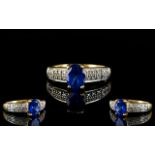18ct Gold - Attractive Tanzanite and Diamond Set Dress Ring, Full Hallmark for 750 - 18ct.