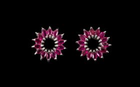 Ruby Marquise Cut Circle Earrings,