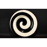 A Large Murano Glass Charger In Black And Cream Op Art Swirl Design,