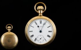 Pan America Philadelphia U.S.A. Gold Plated Open Faced Screw Back Keyless Pocket Watch. Watch No
