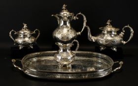 John Turton Four Piece Silver Plate Tea Set On Silver Plate Tray.