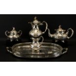 John Turton Four Piece Silver Plate Tea Set On Silver Plate Tray.