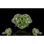 Peridot Heart Shape Cluster Ring, a pear