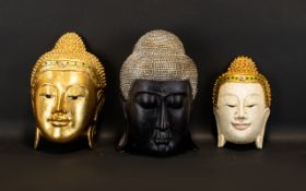 Three Modern Buddha Heads To include gil