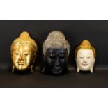 Three Modern Buddha Heads To include gil