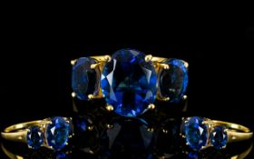 Ceylon Blue Colour Quartz Trilogy Ring,