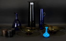 A Mixed Collection Of Art Glass To include Danish Viking face cobalt blue bottle,