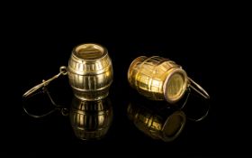 Pair Of George Jensen 9ct Gold Drop Earrings In The Form Of Barrels Realistically modelled barrels