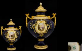 Coalport Late 19thC Excellent Quality Hand Painted Twin Handle Globular Shaped Lined Vase decorated