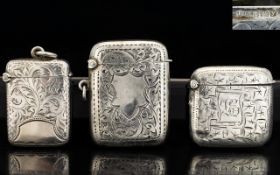 Antique Period - A Small Collection of Nice Quality Solid Silver Hinged Vesta Cases ( 3 ) In Total.