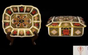 Royal Crown Derby Superb Quality Single Gold Band Old Imari Pattern Rectangular Shaped Lidded