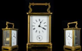 English Late 19th Century Brass Cased Carriage Clock with Alarm Facility Glass Panels, Visible