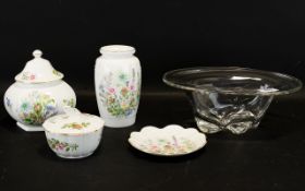 Collection of Aynsley 'Wild Tudor' bone china to include a vase, trinket bowl with lid, coin