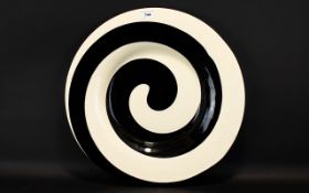A Large Murano Glass Charger In Black And Cream Op Art Swirl Design, Acid Etched Yales Casa Murano +