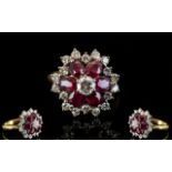 18ct Gold Diamond and Ruby Set Cluster Ring, Flower head Design of Superb Quality,