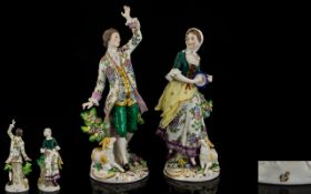 German 19thC Pair of Hand Painted Polychrome Painted Figures in the Chelsea Derby style.