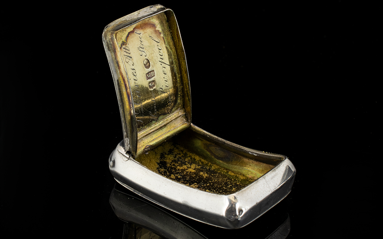 George III Solid Silver Hinged Snuff Box. Gilt Interior of curved form. - Image 5 of 5