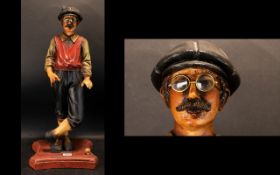 Fibreglass Figure Of A Golfer Realistically Modeled, Standing On a Plinth In 20's Clothing,