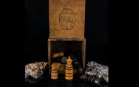 Wagona De Luxe Early Twentieth Century Boxwood Chess Pieces In branded lidded box.