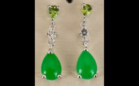 Green Jade, Peridot and White Topaz Drop Earrings,