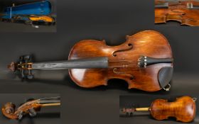 Old Antique Violin (brown varnish) in wooden case.