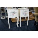 Two Painted Ivory Bed Side Cabinets Slight Staining To Top.