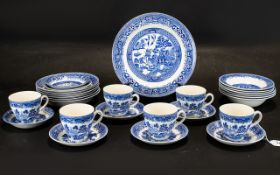 Willow Woodware Wood and Sons Blue and White Pottery comprising 6 teacups, 6 saucers,