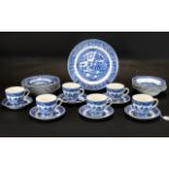 Willow Woodware Wood and Sons Blue and White Pottery comprising 6 teacups, 6 saucers,