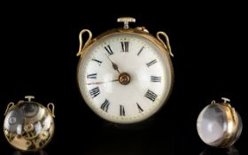 Antique Period - Mechanical Marble Size 9ct Gold Banded Ball Shaped Glass Clock with Visible