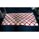 Antique American Red And White Cumberland Patchwork Quilt Hand quilted in geometric red and white