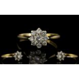 18ct Gold Diamond Set Cluster Ring Flowerhead Design.