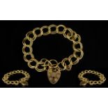 Ladies Attractive 9ct Gold Double Link Bracelet With Heart-Shaped Padlock.