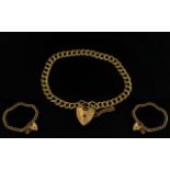 Ladies 9ct Gold Attractive Double Link Bracelet with Attached 9ct Gold Heart Shaped Padlock /