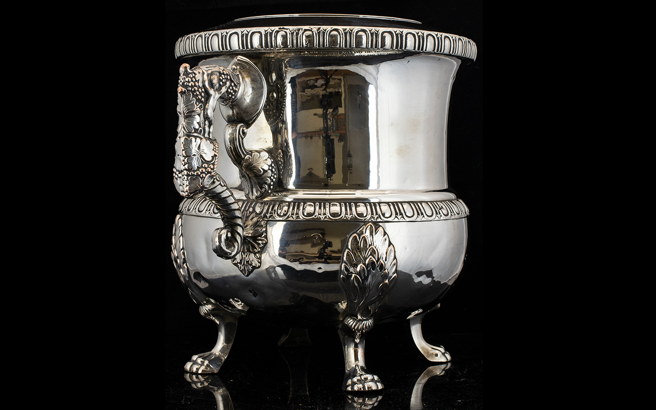 William IV Impressive and Large Pair of Irish Cast Silver Plated Twin Handle Champagne Coolers. c. - Image 3 of 4