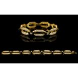 French - Superb and Attractive 18ct Yellow Gold Link Bracelet Set with Diamonds and Onyx Spacers,