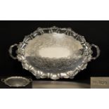 Edwardian Period Large & Impressive Solid Silver Twin-handled Gallery Tray with Cast Shell Borders