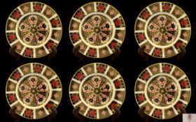 Royal Crown Derby Superb Quality Set of Six Side Plates In The Old Imari Single 22ct Gold Band