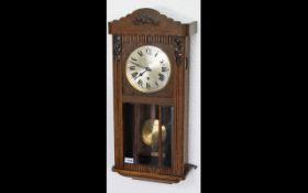 Early 20thC Oak Cased Box Clock, Silvered Dial With Roman Numerals,