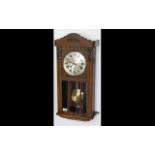 Early 20thC Oak Cased Box Clock, Silvered Dial With Roman Numerals,