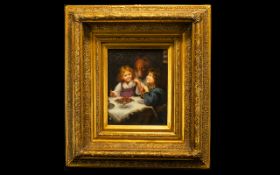 Untitled Oil On Board Small oil painting housed in ornate deep gilt gesso style frame,